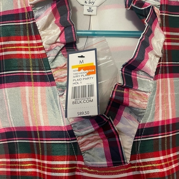 Crown & Ivy Plaid Dress Ruffle Neck, Size Medium - Picture 5 of 6